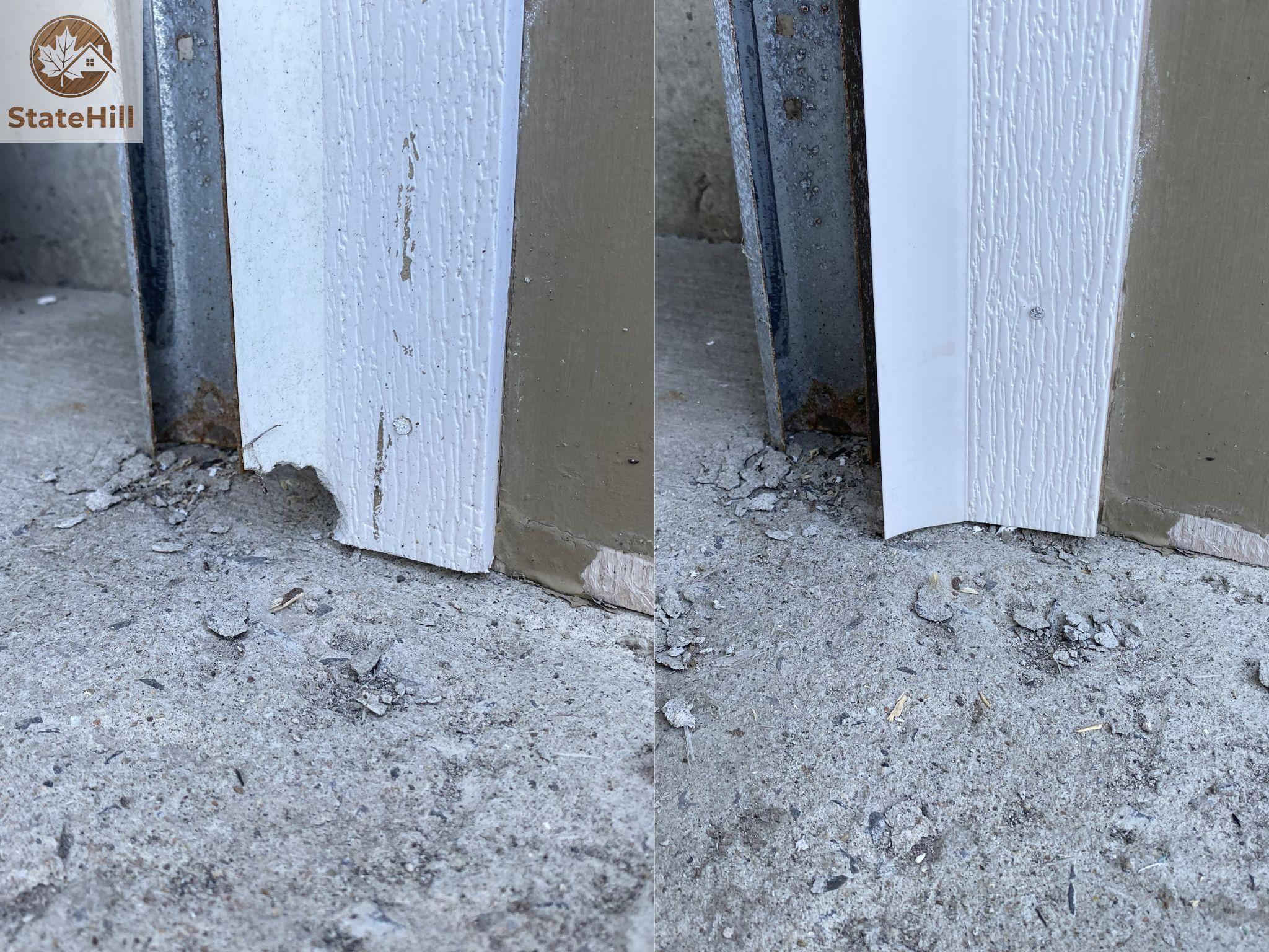 Composite image of a broken garage seal and a new garage seal