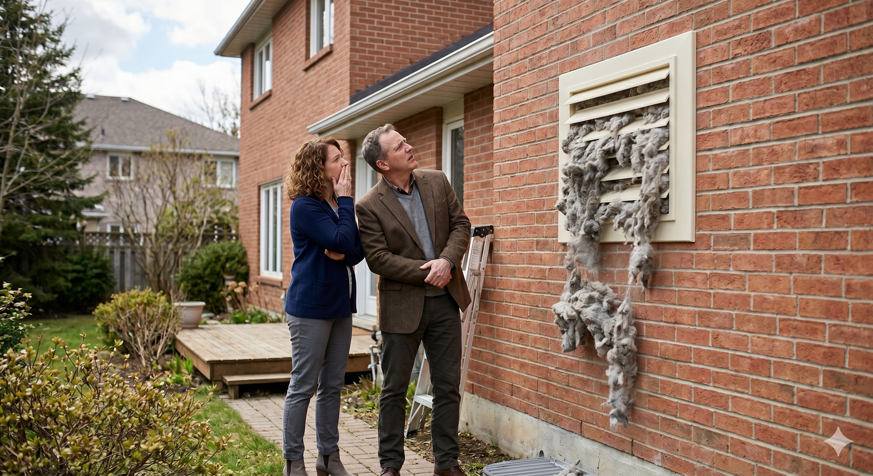 Image of an oversized blocked dryer vent (AI generated)