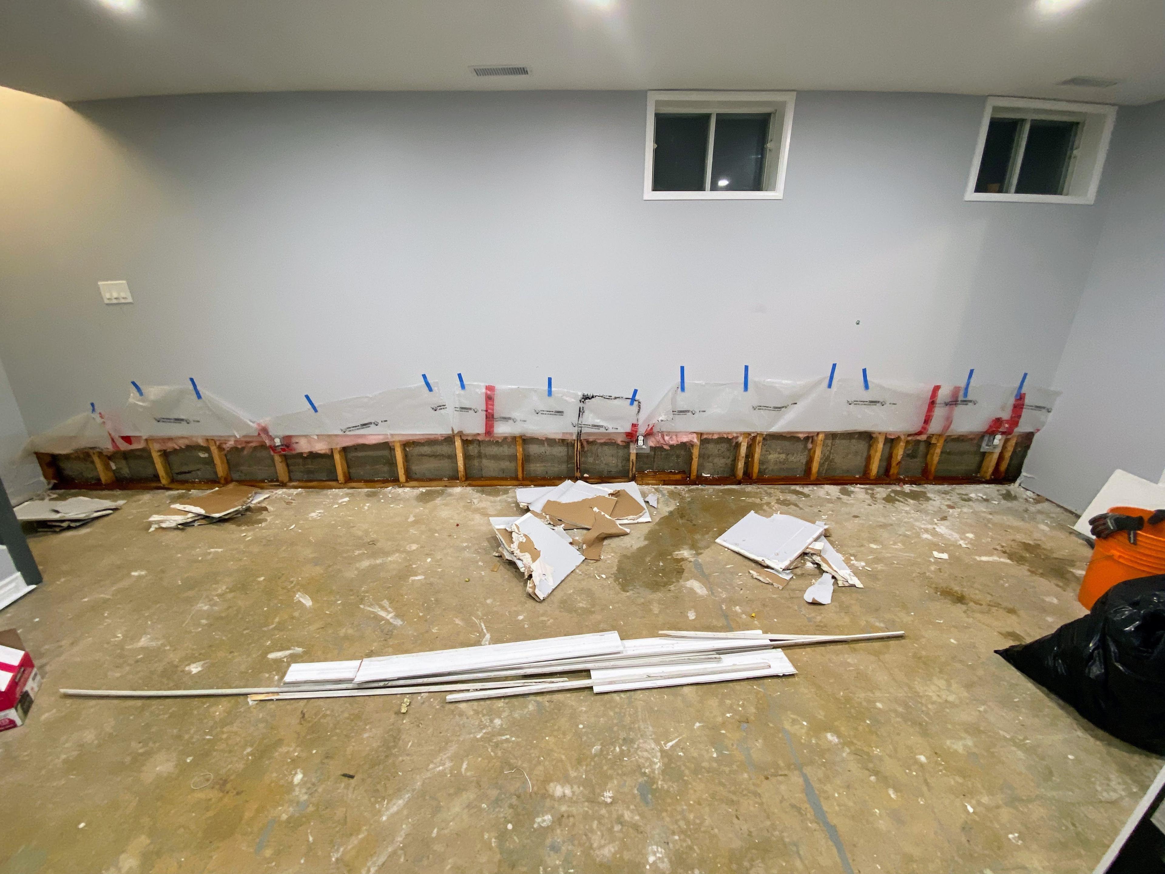 Image of a basement wall with a 16 inch clean flood cut in Nepean, Ottawa